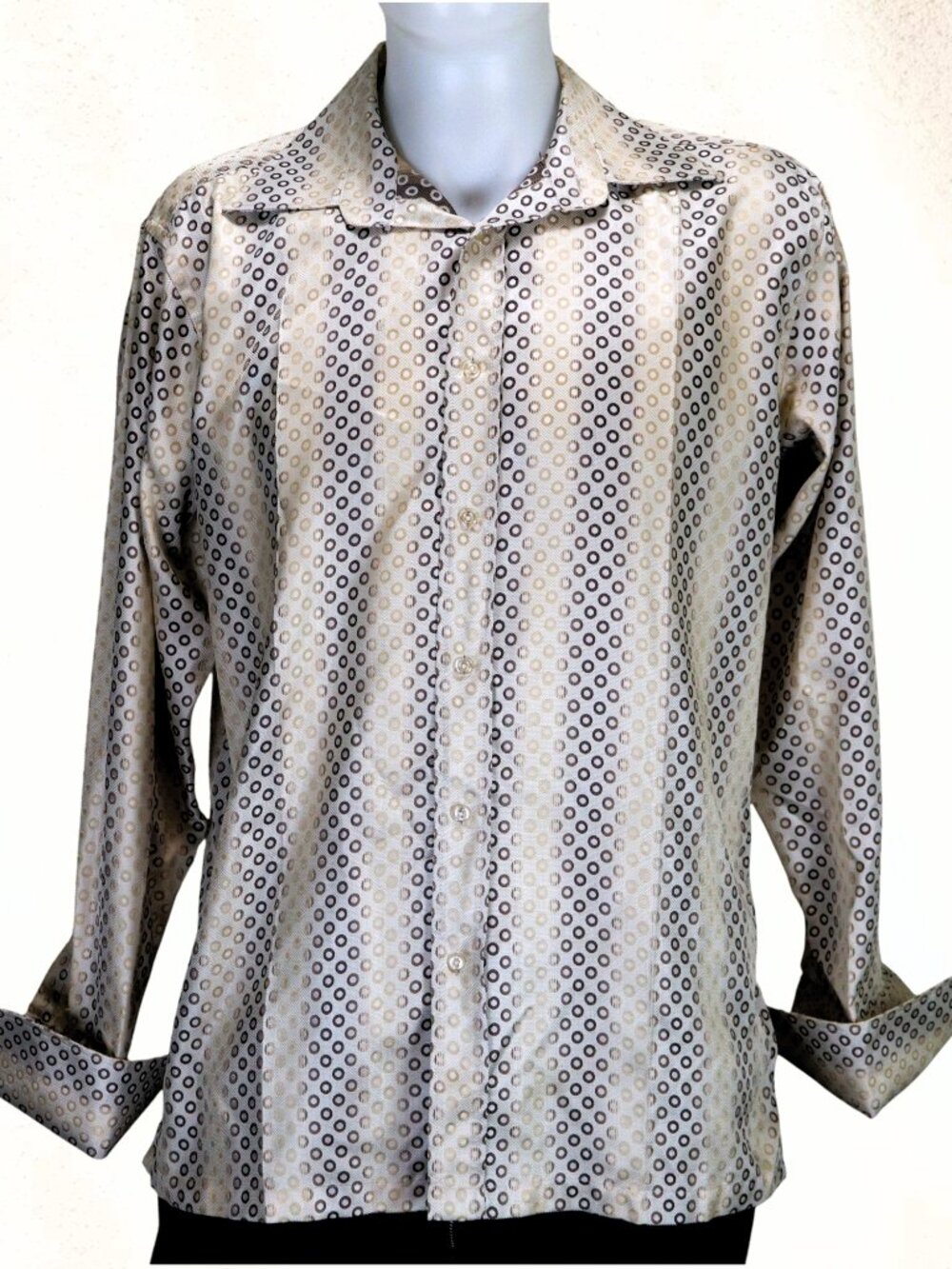 Cigar Couture Collectable Disco Style Shirt Mens XL Brown Geometric French Cuff